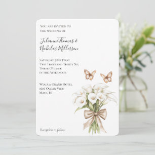 Calla Lily Floral Butterflies Bow Wedding Einladung