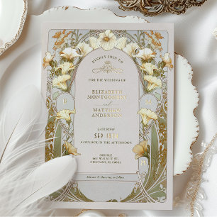 Calla Lily Gold Folie Hochzeitseinladung von Mucha Folieneinladung