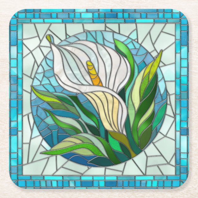 Calla Lily Mosaic Art Rechteckiger Pappuntersetzer (Vorderseite)