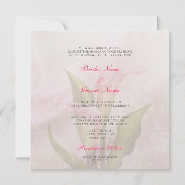 Calla Lily Pink 2 Hochzeit Einladung (Vorderseite)