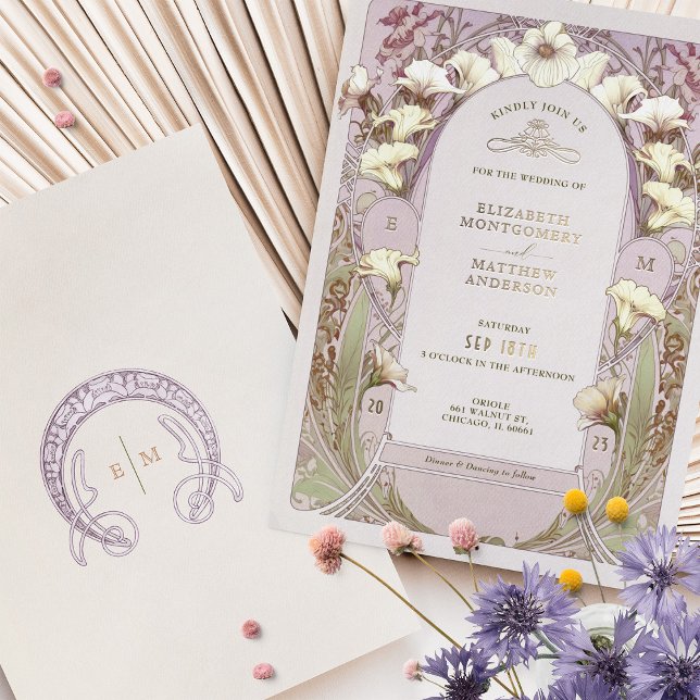 Calla Lily Rose Gold Foil Faire-part de mariage Mu (Créateur téléchargé)