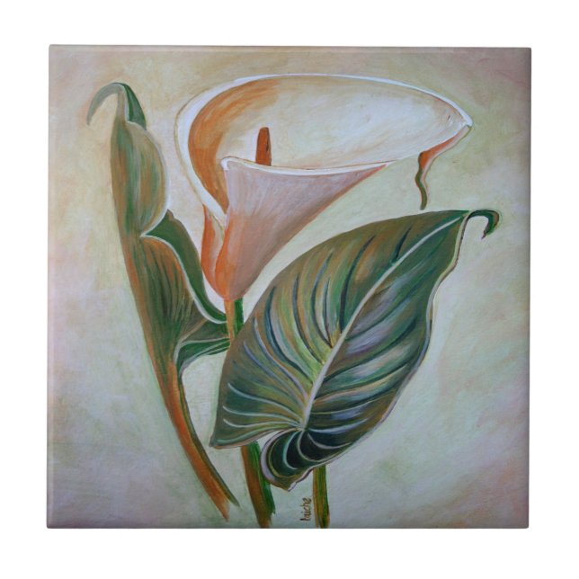 Calla Lily Schöne botanische Kunst Fliese (Vorderseite)