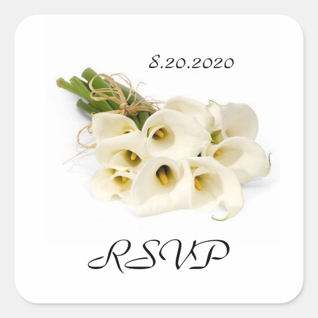 Calla Lily Wedding Umschlag Aufklebers Quadratischer Aufkleber (Vorderseite)