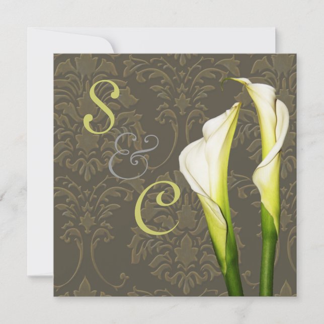 Calla lis auf Damast, Hochzeit Einladungen (Vorderseite)