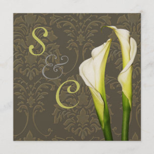 Calla lys sur damas, invitation de mariage