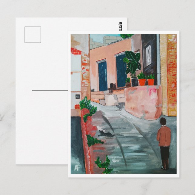 Calle del San Miguel Malerei von Alfred Fox Postkarte (Vorne/Hinten)