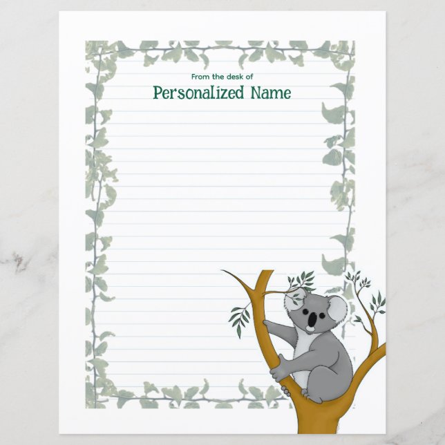 Callie Koala White Ivy Lined Paper Sheet (Vorderseite)