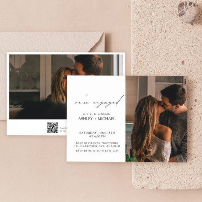 Calligrafie-2-Foto-QR-Gruppe Einladung (Easily personalize this engagement party invite with your photos and deets!)