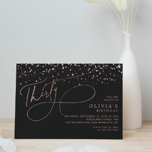 Calligrafie Black Rose Gold Confetti 30. Geburtsta Einladung