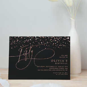 Calligrafie Black Rose Gold Confetti 50. Geburtsta Einladung