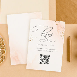 Calligrafie Blush Pink Wasserfarbe Hochzeit QR RSVP Karte