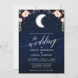Calligrafie Celestial Moon Stars Blumenhochzeit Einladung