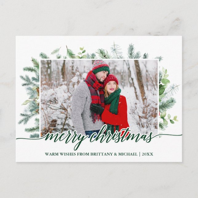 Calligrafie Christmas Pine Greenery Couple Green Postkarte (Vorderseite)