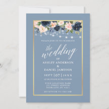 Calligrafie Dusty Blue Pink Floral Lights Wedding