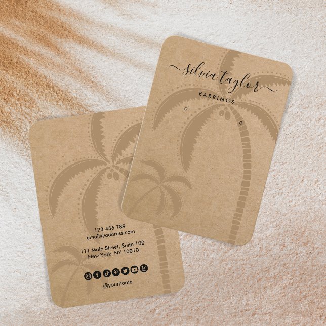 Calligrafie Earring Display Card Beach Palm Tree Visitenkarte (Von Creator hochgeladen)