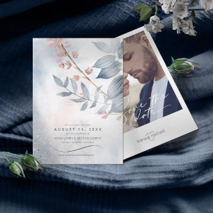 Calligrafie Floral Dusty Blue ID771 Save The Date