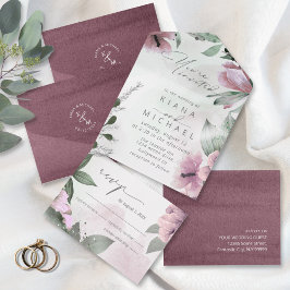 Calligrafie Floral Mauve ID771 All In One Einladung