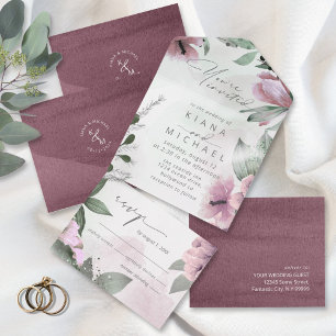 Calligrafie Floral Mauve ID771 All In One Einladung