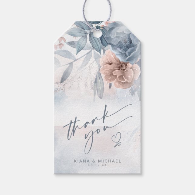 Calligrafie Floral Vielen Dank Herz Blue ID771 Geschenkanhänger (Vorderseite)