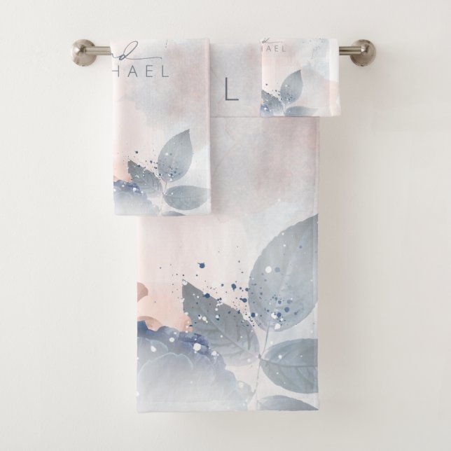 Calligrafie Floral Wedding Dusty Blue ID771 Badhandtuch Set (Insitu)