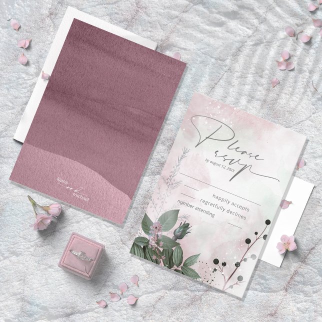 Calligrafie Floral Wedding Mauve ID771 RSVP Karte (Von Creator hochgeladen)