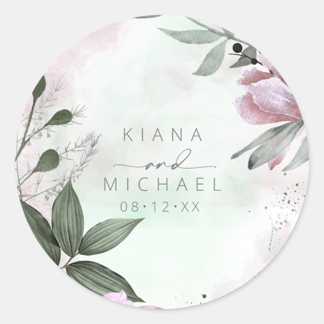 Calligrafie Floral Wedding Mauve ID771 Runder Aufkleber (Vorderseite)