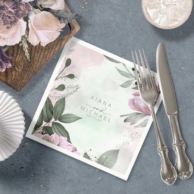 Calligrafie Floral Wedding Mauve ID771 Serviette (Von Creator hochgeladen)