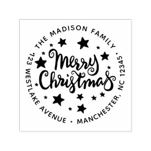Calligrafie Frohe Weihnachten und Sterne Adresse Permastempel