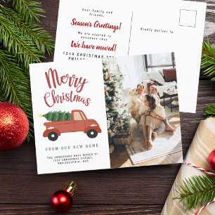 Calligrafie Frohe Weihnachtsbaum Red Car Moving Ankündigungspostkarte