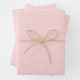 Calligrafie Frohe Weihnachtsfamilie Pastel Pink Geschenkpapier Set
