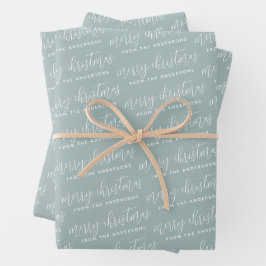 Calligrafie Frohe Weihnachtsfamilie Sage Green Geschenkpapier Set