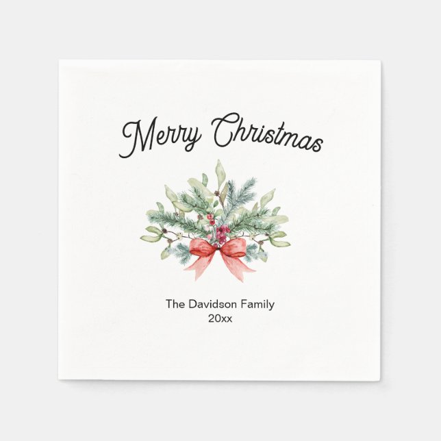 Calligrafie Frory Christmas Family Greenery Serviette (Vorderseite)