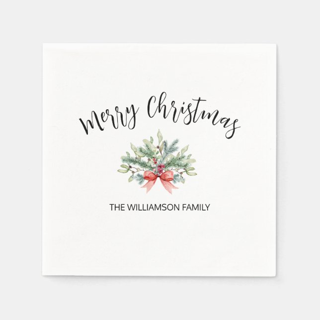 Calligrafie Frory Christmas Greenery Familie Napki Serviette (Vorderseite)