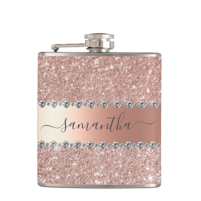 Calligrafie Handgeschriebene Diamond Rose Gold Gli Flachmann (Vorderseite)