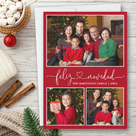 Calligrafie Herz Feliz Navidad Red 3 Foto Feiertagskarte