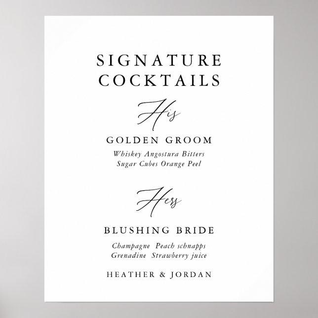 Calligrafie Hochzeitsignatur Cocktail Bar Sign Poster (Vorne)