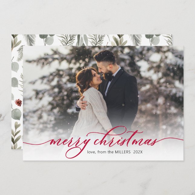 Calligrafie Red Script Foliage Foto Weihnachten (Vorne/Hinten)