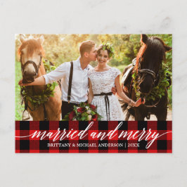 Calligrafie Rot Kariert Verheiratet und Merry Wedd Postkarte