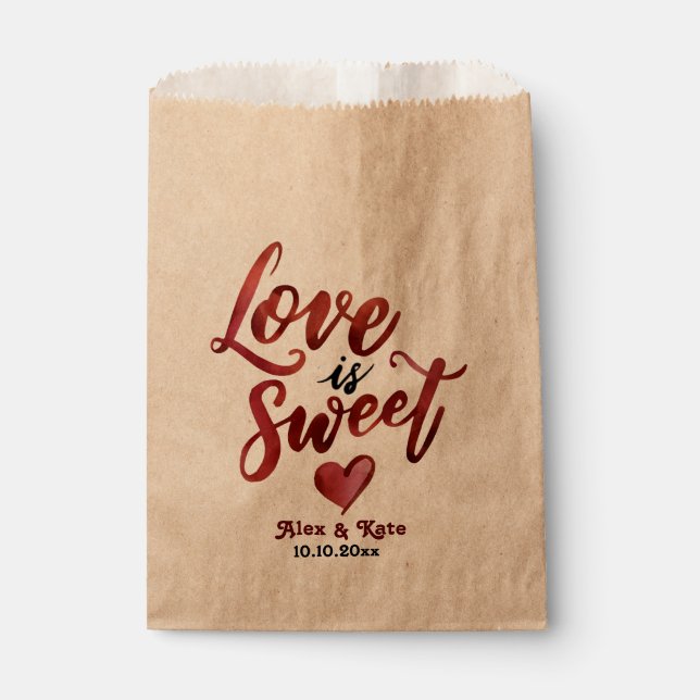 Calligrafie Rote Liebe ist süße Hochzeit Geschenktütchen (Vorderseite)