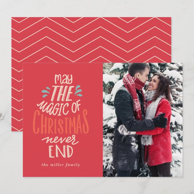 Calligrafie Rotes Foto Weihnachtskarte Einladung (Vorne/Hinten)