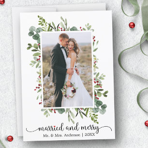 Calligrafie Rotes Herz Verheiratet und Merry Foto Feiertagskarte