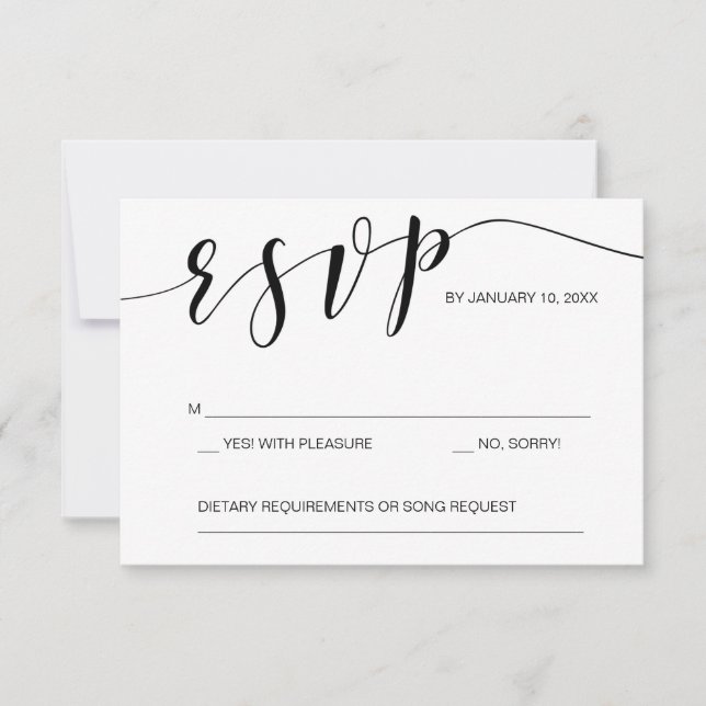 Calligrafie-RSVP-Kartenvorlage schwarz und weiß RSVP Karte (Vorderseite)