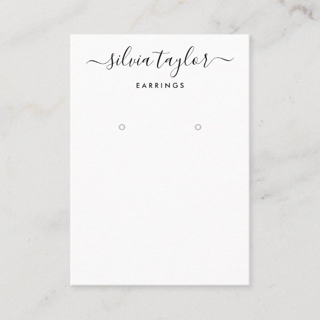 Calligrafie Schwarz-weiß Earring Display Card Visitenkarte (Vorderseite)