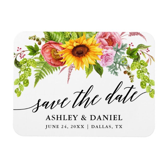 Calligrafie Sunflower Boho Floral Save the Date Magnet (Horizontal)