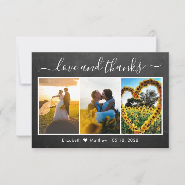 Calligrafie-Tafel HochzeitsfotoCollage Dankeskarte (Vorderseite)