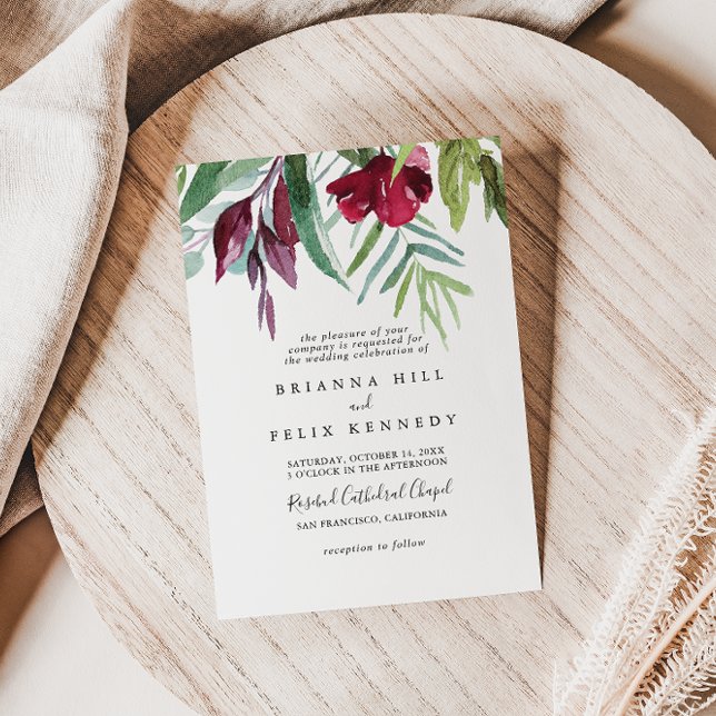 Calligrafie Tropical Floral Traditionelle Hochzeit Einladung (Von Creator hochgeladen)