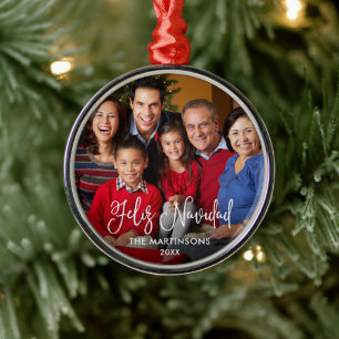 Calligrafisches Skript Feliz Navidad Foto Ornament Aus Metall
