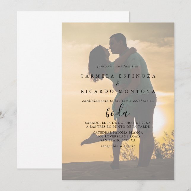 Calligrafisches Spanisches Foto Hochzeit Einladung (Vorne/Hinten)