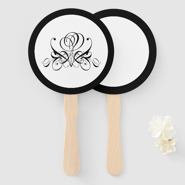 Calligrafy Black Rose Wedding Fächer (Vorne und Hinten)