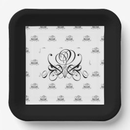Calligrafy Black Rose Wedding Pappteller